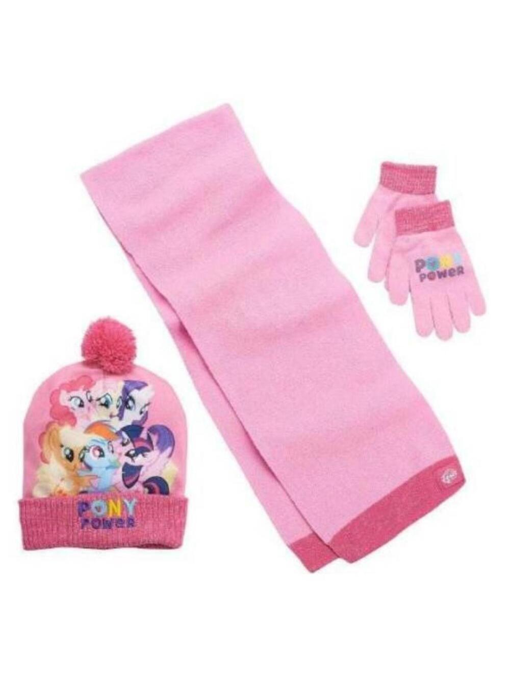 My Little Pony Winter Hat, Scarf & Gloves Girls 3 Pc Set Pink Beanie Kids